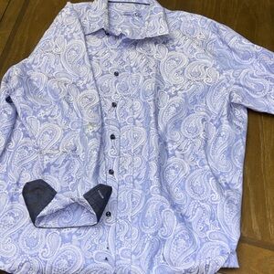 Tasso Elba Light Blue Paisley Dress Shirt with Dark Contrast Cuffs